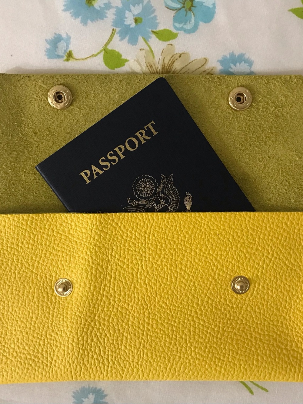 Handmade Yellow Genuine Leather Passport Wallet - Women's Travel Clutch